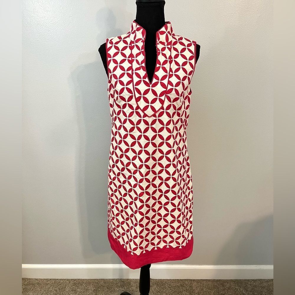 Jessica Howard Red and White Geometric Midi Dress